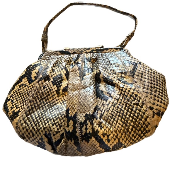 Pantera Snakeskin Clutch in Black and Brown with Gold Clasp- GUC - Picture 2 of 12